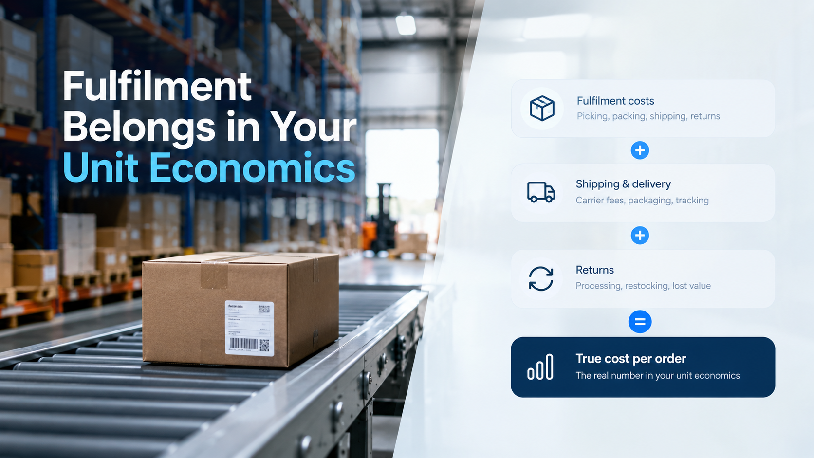 A fulfilment belongs in your unit economics image covering fulfilment costs, shipping costs and returns cost