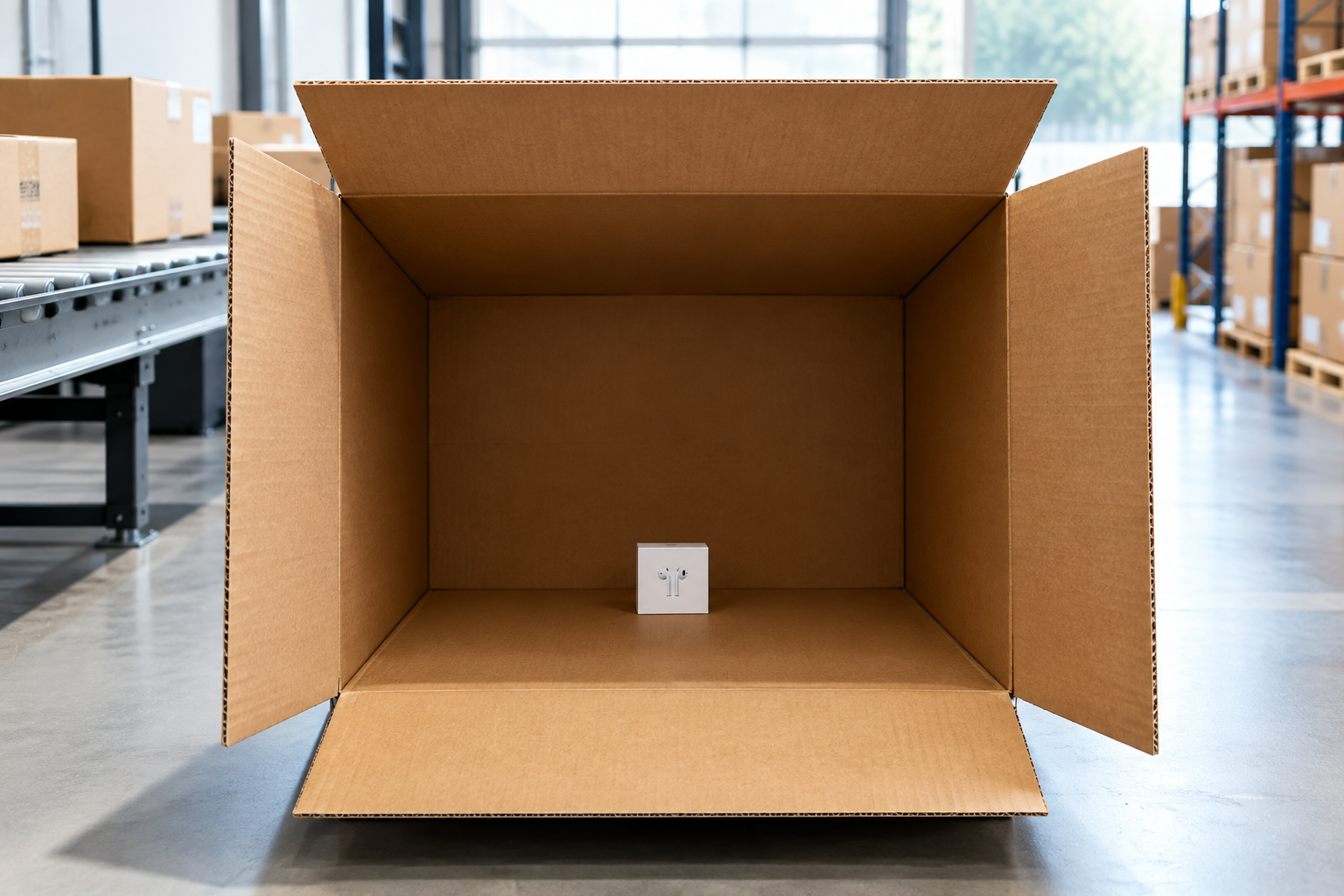 A small item in an oversized box representing volumetric weight